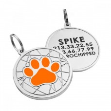 Емальований Адресник для Собак Лапка на Тлі Об'ємної Павутинки S 2,5 см помаранчевий 
