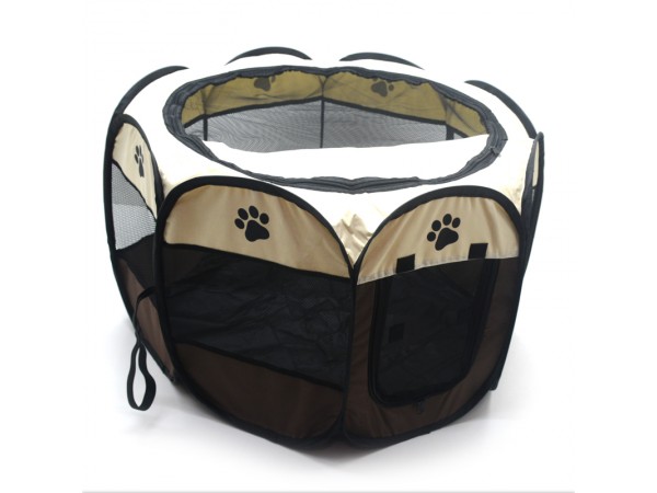 Манеж для котів та собак переносний складний вол'єр для домашніх тварин 73х73х43 см коричневий 