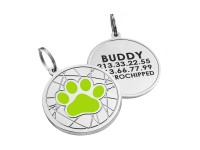 Емальований Адресник для Собак BronzeDog Лапка на Фоні Об'ємної Павутинки Салатовий  L(92235) 