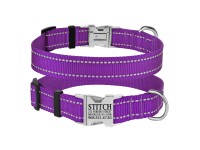 Нашийник для Собак BronzeDog Active Нейлоновий зі Світловідбиттям та Металевою Пряжкою Фіолетовий  XL(38/1307/Т) 