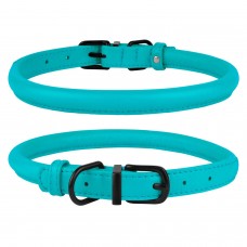 Нашийник для Собак Круглий Шкіряний BronzeDog Premium з Металевою Фурнітурою Блакитний  XL(00362/Т) 