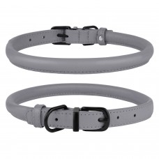 Нашийник для Собак Круглий Шкіряний BronzeDog Premium з Металевою Фурнітурою Сірий  XL(003611/Т) 