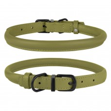 Нашийник для Собак Круглий Шкіряний BronzeDog Premium з Металевою Фурнітурою Оливковий  L(00355/Т) 