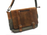 Сумка чоловіча з пряжками Zoo-hunt Канвас хакі Крейзі шкіра Італія коньяк 11236 